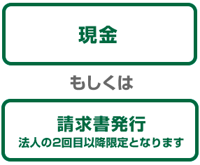 現金もしくは請求書発行（法人の2回目以降限定となります）